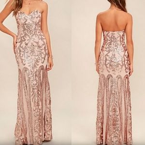 Bariano Rebecca rose gold sequin maxi dress from Lulu's